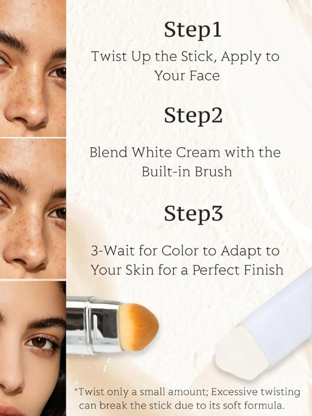 Color-Changing Foundation Stick with Brush, 2-in-1 Makeup & Concealer Dark Skin